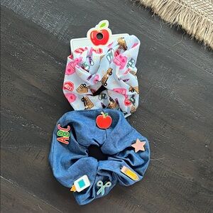 NEW Teacher Class Act Colorful Hair Scrunchies Set Charms Assistant Aide ABC